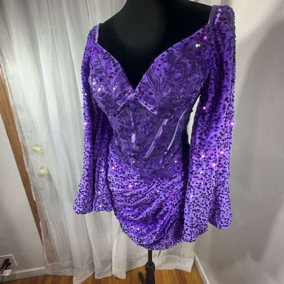 Glamorous Purple Long Sleeve Dress - Picture 5 of 14